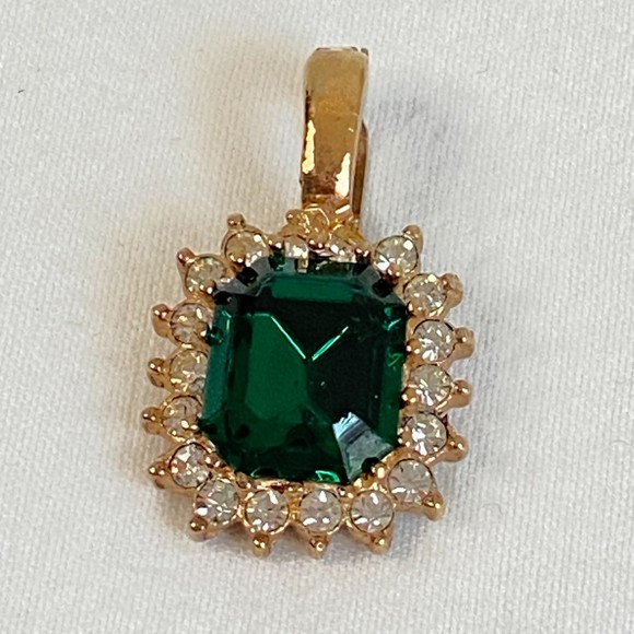 Jewelry | Roman Enhancer Pendant Rectangular Faux Emerald In Rhinestone ...